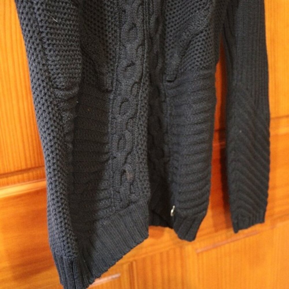 DKNY Jeans Black Cable Knit Sweater Textured Waffle Rib Swirl Band Collar Large - Picture 11 of 13